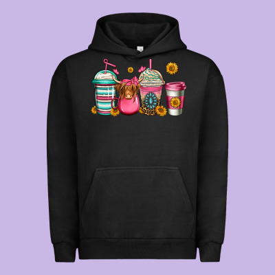 Longhaired Cow Coffee Cups Urban Hoodie Designed By Jasminsmagicworld