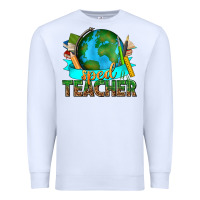 White sped teacher with earth globe Premium Sweatshirt - texasbilliewilder