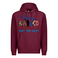 Burgundy born raised and protected by god guns and glory Premium Hoodie - JahusDesignShop