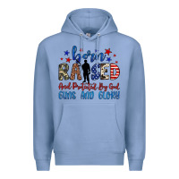 Colony Blue born raised and protected by god guns and glory Premium Hoodie - JahusDesignShop