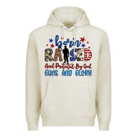 Oatmeal Heather born raised and protected by god guns and glory Premium Hoodie - JahusDesignShop