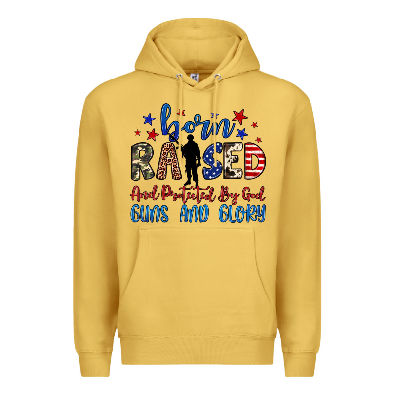 Born Raised And Protected By God Guns And Glory Premium Hoodie by JahusDesignShop | Teevron