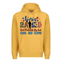Mustard born raised and protected by god guns and glory Premium Hoodie - JahusDesignShop