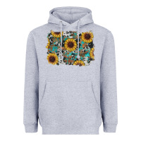 Heather Grey western sunflowers turquoise cowhide background Heavyweight Hoodie - RanaPortraitStore