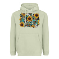Matcha western sunflowers turquoise cowhide background Heavyweight Hoodie - RanaPortraitStore