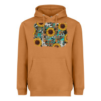 Meerkat western sunflowers turquoise cowhide background Heavyweight Hoodie - RanaPortraitStore