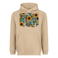 Mushroom western sunflowers turquoise cowhide background Heavyweight Hoodie - RanaPortraitStore