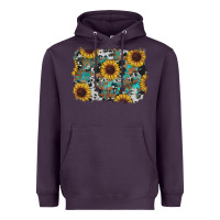 Plum western sunflowers turquoise cowhide background Heavyweight Hoodie - RanaPortraitStore