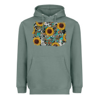 Sage western sunflowers turquoise cowhide background Heavyweight Hoodie - RanaPortraitStore