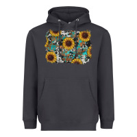 Smoke western sunflowers turquoise cowhide background Heavyweight Hoodie - RanaPortraitStore