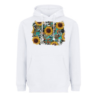 White western sunflowers turquoise cowhide background Heavyweight Hoodie - RanaPortraitStore