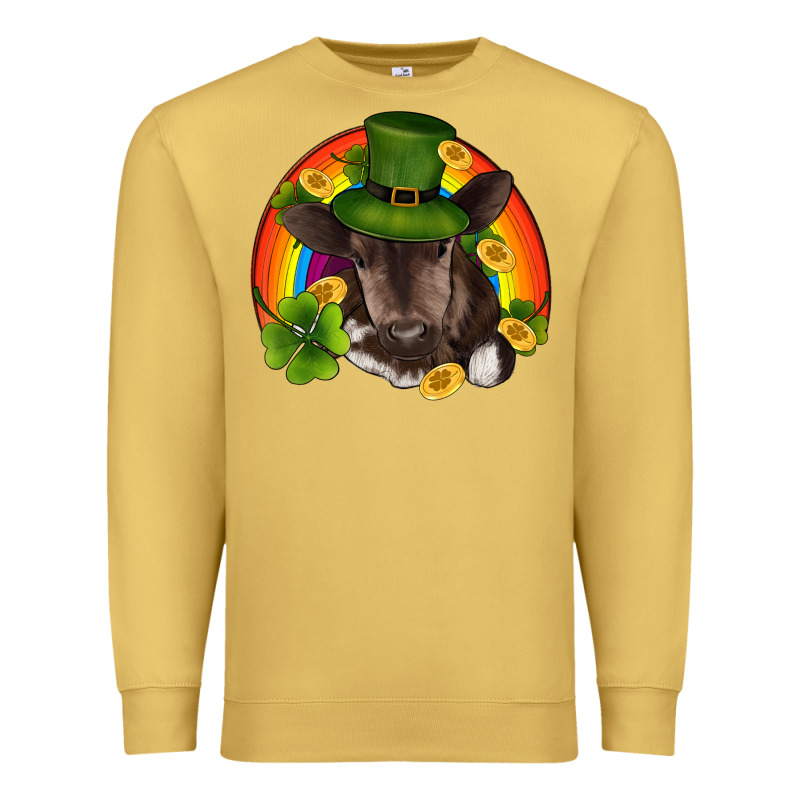 St Patricks Day Baby Cow Shamrock Rainbow Gold Premium Sweatshirt by RanaPortraitStore | Teevron