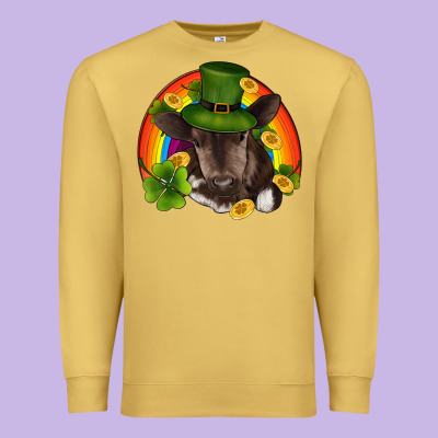 St Patricks Day Baby Cow Shamrock Rainbow Gold Premium Sweatshirt Designed By Ranaportraitstore