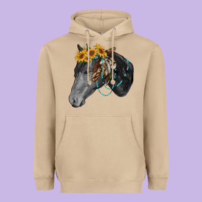 Heavyweight Hoodie black and white western horse