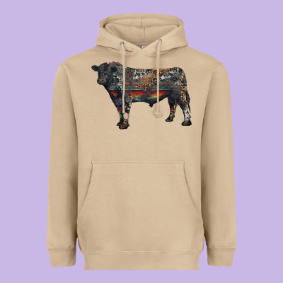 Heavyweight Hoodie black angus bull with western patterns