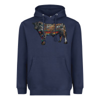 Navy black angus bull with western patterns Heavyweight Hoodie - RanaPortraitStore