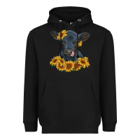 Black black angus calf with sunflowers Heavyweight Hoodie - RanaPortraitStore