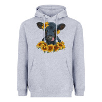 Heather Grey black angus calf with sunflowers Heavyweight Hoodie - RanaPortraitStore