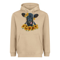 Mushroom black angus calf with sunflowers Heavyweight Hoodie - RanaPortraitStore