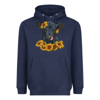 Navy black angus calf with sunflowers Heavyweight Hoodie - RanaPortraitStore