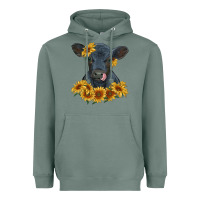 Sage black angus calf with sunflowers Heavyweight Hoodie - RanaPortraitStore
