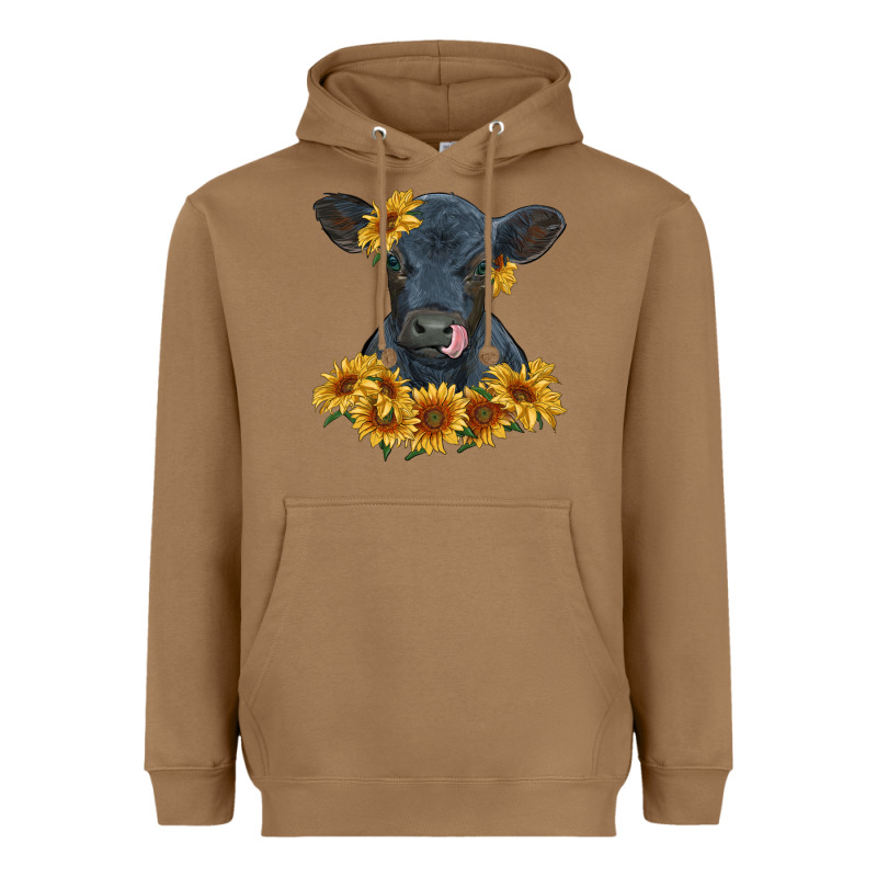 Black Angus Calf With Sunflowers Heavyweight Hoodie by RanaPortraitStore | Teevron