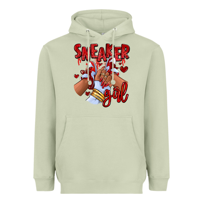 Red Sneaker Girl Afro Woman Heavyweight Hoodie by RanaPortraitStore | Teevron
