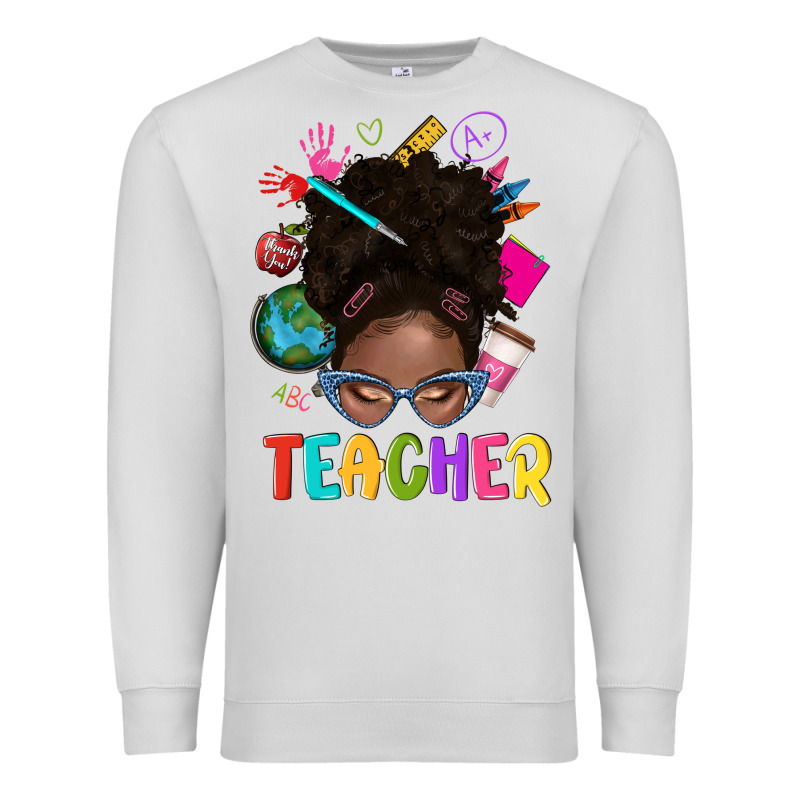 Teacher Afro Messy Bun Premium Sweatshirt by texasbilliewilder | Teevron