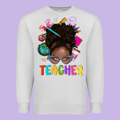 Teacher Afro Messy Bun Premium Sweatshirt Designed By Texasbilliewilder