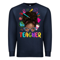 Navy teacher afro messy bun Premium Sweatshirt - texasbilliewilder