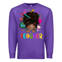 Purple teacher afro messy bun Premium Sweatshirt - texasbilliewilder