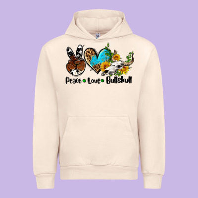 Peace Love  Bullskull Urban Hoodie Designed By Adodesignshop