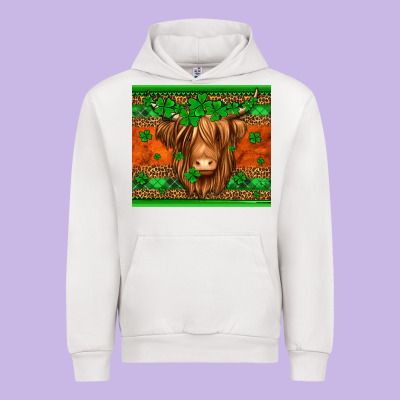 St Patricks Day Long Haired Cow Urban Hoodie Designed By Jasminsmagicworld