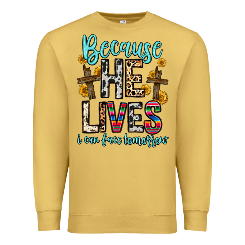 Because He Lives I Can Face Tomorrow Premium Sweatshirt by Zillion Design Studio | Teevron