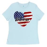 Baby Blue veteran heart american flag Ladies Tee - BarkalooDesign