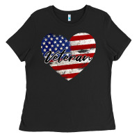 Black veteran heart american flag Ladies Tee - BarkalooDesign