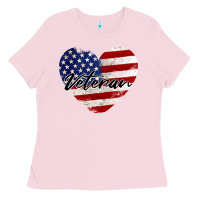 Bubblegum Pink veteran heart american flag Ladies Tee - BarkalooDesign