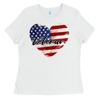 White veteran heart american flag Ladies Tee - BarkalooDesign