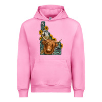 Fuchsia Pink idaho map long haired cow Urban Hoodie - Jasminsmagicworld