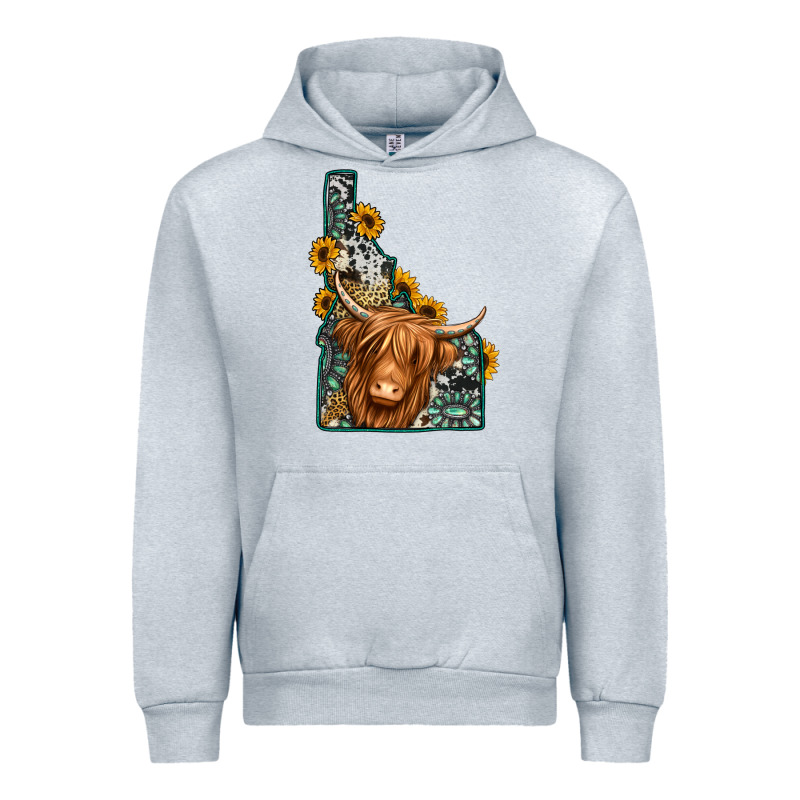 Idaho Map Long Haired Cow Urban Hoodie by Jasminsmagicworld | Teevron