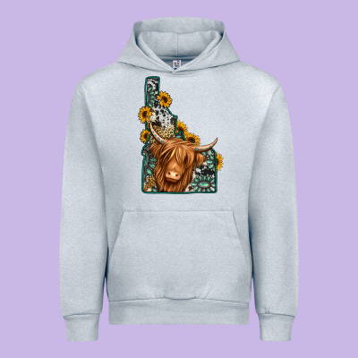 Idaho Map Long Haired Cow Urban Hoodie Designed By Jasminsmagicworld