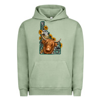 Pigment Oil Green idaho map long haired cow Urban Hoodie - Jasminsmagicworld
