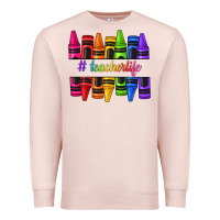 Pale Pink teacher life crayons Premium Sweatshirt - texasbilliewilder