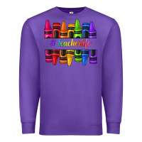Purple teacher life crayons Premium Sweatshirt - texasbilliewilder