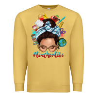 Antique Gold teacher life messy bun Premium Sweatshirt - texasbilliewilder