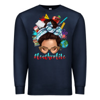 Navy teacher life messy bun Premium Sweatshirt - texasbilliewilder