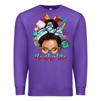 Purple teacher life messy bun Premium Sweatshirt - texasbilliewilder