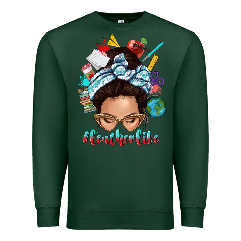 Teacher Life Messy Bun Premium Sweatshirt by texasbilliewilder | Teevron