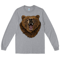 Heather Grey bear head Long Sleeve Tee - BarkalooDesign