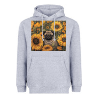 Heather Grey pug Heavyweight Hoodie - Unal Design